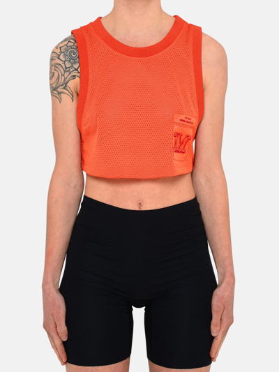 Max Mara Lacca Cropped Appliquéd Mesh Tank In Orange