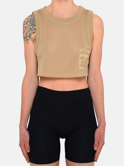 Max Mara Lacca Embroidered Mesh Crop Top In Beige
