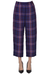 APUNTOB CHECKED PRINT LINEN TROUSERS