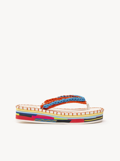 Chloé Lou Recycled Crochet And Rubber Flip Flops In Orange