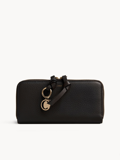 Chloé Portefeuille Long Zippé Alphabet En Cuir Grainé Femme Noir Taille Onesize 100% Cuir De Veau In Black