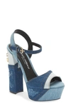 Dolce & Gabbana Keira Patchwork Platform Sandal In Blue
