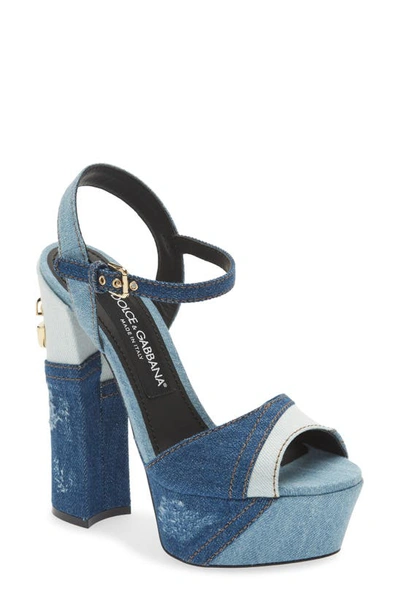 Dolce & Gabbana Keira Patchwork Platform Sandal In Blue