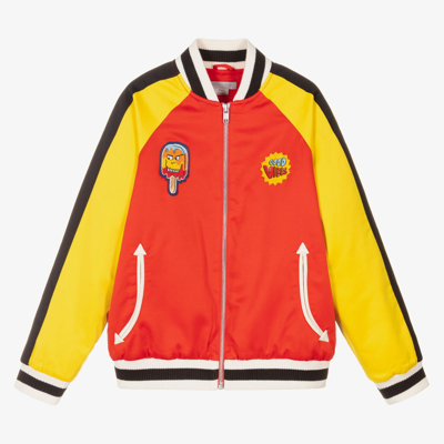 Stella Mccartney Kids' Colour-block Logo-patch Bomber Jacket In Red