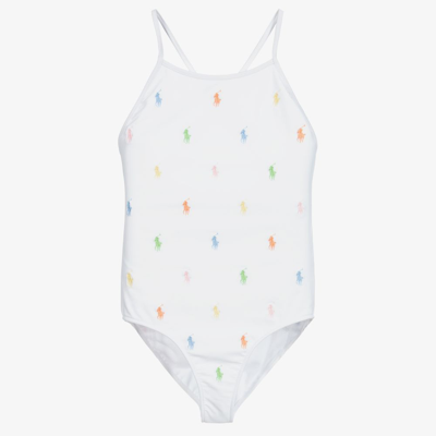 Polo Ralph Lauren Kids' Polo Pony-embroidered Square-neck Swimsuit In White