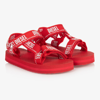 Diesel Red & White Logo Sandals In Red