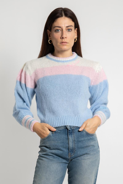 Mc2 Saint Barth Brushed Knit Sweater With Puff Sleeves And St. Barth Embroidery In Pink