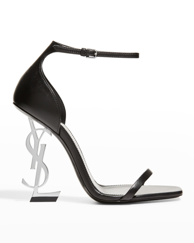 Saint Laurent Opyum Ysl Leather Stiletto Sandals In Black