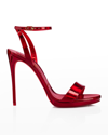 Christian Louboutin Loubi Queen 120 Metallic Patent-leather Sandals In Red