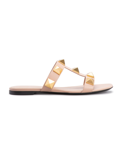 Valentino Roman Stud T-strap Slide Sandals In Gf9 Rose Cannelle