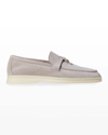 Loro Piana Summer Charms Walk Suede Moccasins In Pearl Grey A760