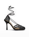 Bottega Veneta Pointed Toe Pumps With Mesh Design And Ankle Ties In Nero