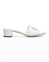 Dolce & Gabbana White Mules With Low Heel And Dg Millennials Detail In Smooth Leather Woman In Brown
