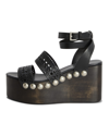 Alaïa 85mm Wooden-heel Wedge Sandals With Vienne Leather Straps And Studs In Black