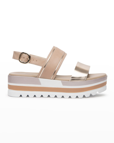 Nerogiardini Double Band Sporty Sandals In Beige/ Gold