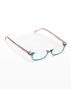 Eyebobs What Inheritance Semi-rimless Rectangle Acetate Reader Glasses In Green Blush