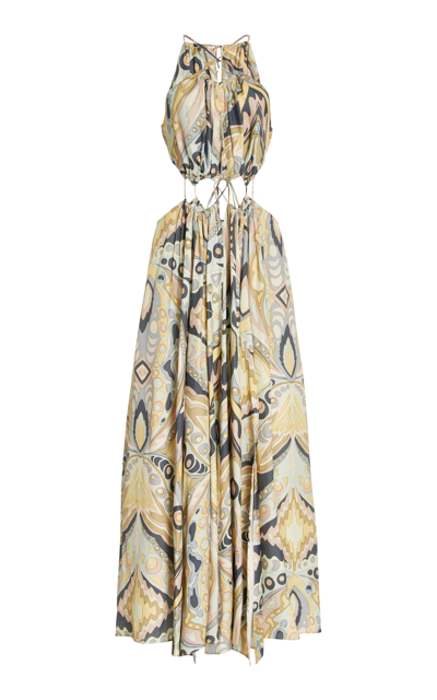 Cult Gaia Aphrodite Cutout Embellished Printed Crepe Gown