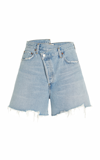 Agolde Criss Cross Asymmetric Denim Shorts In Blue