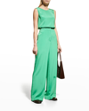 Lafayette 148 Dalton Stretch Silk Wide Leg Pants In Garden Green