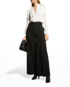 Kobi Halperin Nellie Pleated V-neck Long-sleeve Blouse In Latte