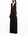 Halston Ashley Deep V-neck Cape Gown In Black