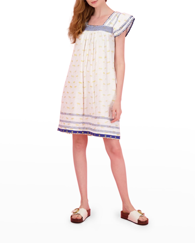 Mer St. Barth Sandrine Short Embroidered Dress In Swaying Palm-gold