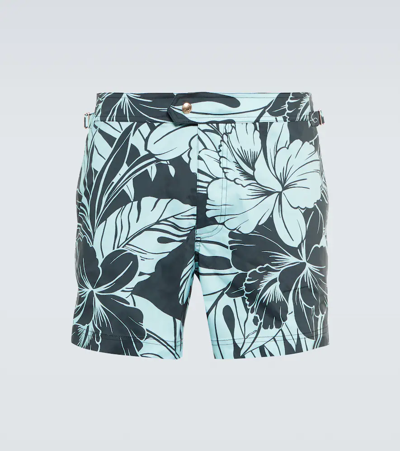 Tom Ford Slim-fit Short-length Floral-print Swim Shorts In Blue