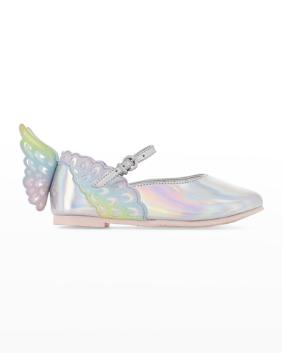 Sophia Webster Girl's Evangeline Leather Butterfly-wing Flats, Toddler/kids In Holographic Rain