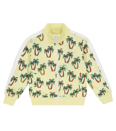 Palm Angels Kids' Printed Jersey Track Jacket In Yellow Green