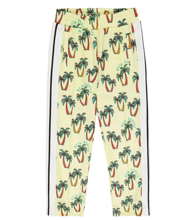 Palm Angels Kids' Printed Jersey Sweatpants In Yellow Green