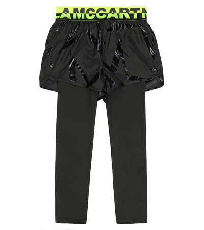 Stella Mccartney Teen Star Shorts And Leggings Set In Nero/giallo