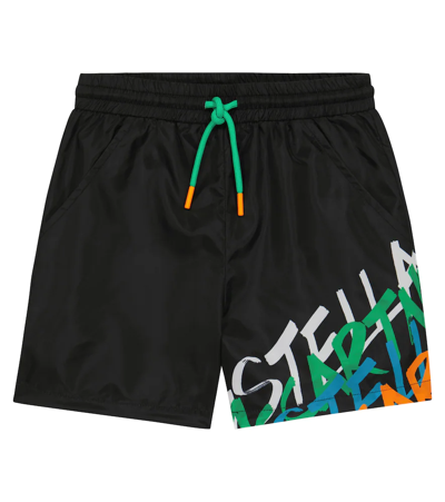 Stella Mccartney Kids Kids Shorts With Scrawled Logo Print In Black