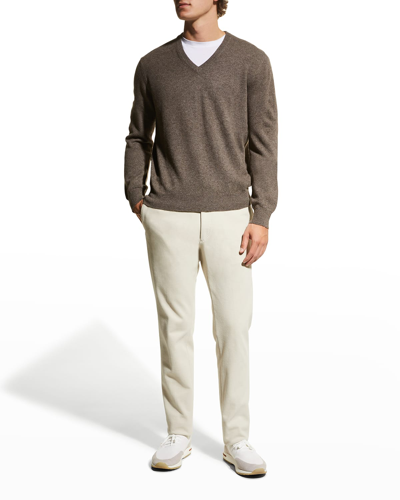 Neiman Marcus Men's Wool-cashmere Knit V-neck Jumper In Brown