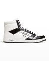 Prada Men's Avenue Logo Bicolor High-top Sneakers In Bianco Nero