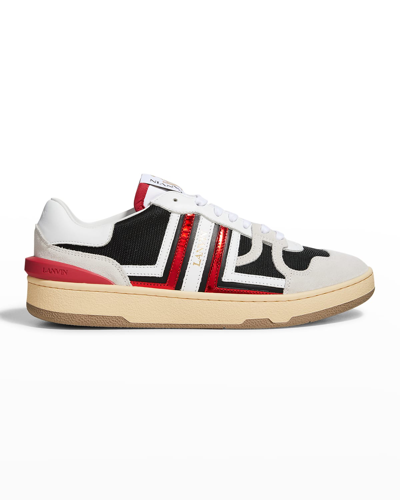 Lanvin Men's Metallic Clay Low-top Leather-suede Sneakers In Black Red