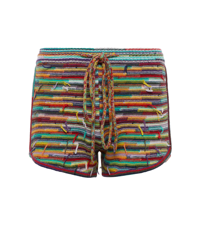 Chloé Frayed Striped Cashmere And Wool-blend Shorts In Multicolor 1