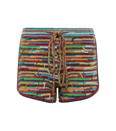 Chloé Frayed Striped Cashmere And Wool-blend Shorts In Multi