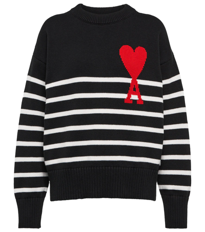 Ami Alexandre Mattiussi Ami De Caur Cotton And Wool Sweater In Black White Red White