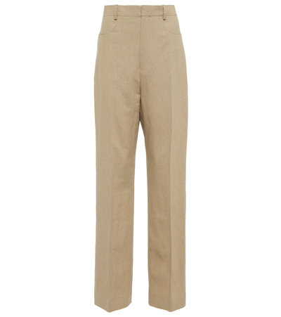 Jacquemus Le Pantalon Sauge Linen High Waist Pants In Beige