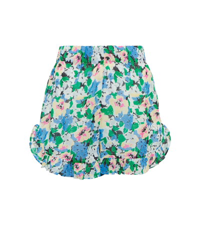 Ganni Floral Cotton Shorts In Floral Azure Blue