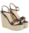 GUCCI LEATHER ESPADRILLE WEDGE SANDALS