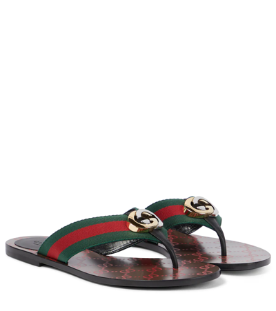 GUCCI GG WEB LEATHER THONG SANDALS