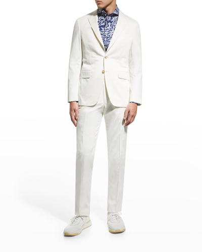 Canali Mélange Cotton And Linen-blend Jersey Suit In White