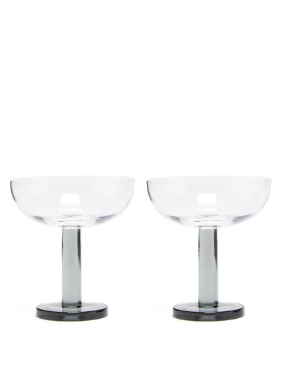 Tom Dixon Set Of Two Puck Smoked-glass Coupe Glasses In Clear / Black Base