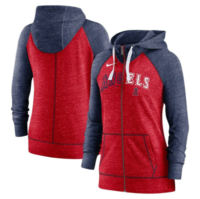 Nike Heathered Red/heathered Navy Los Angeles Angels Split Wordmark Gym Vintage Raglan Slub Full-zip In Heathered Red,heathered Navy