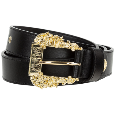 Versace Jeans Couture Baroque-buckle Leather Belt In Black