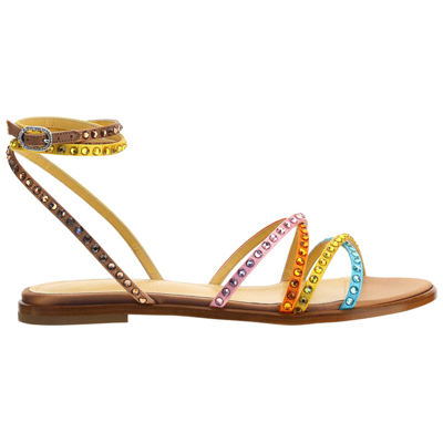 Giannico Crystal-embellished Flat Sandals In Yellow