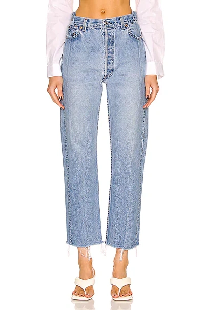 Eb Denim Upcycled Unraveled Split Hem Straight-leg High-rise Jeans In Light Wash