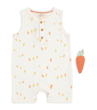 Albetta Babies' Vegetable Print Playsuit And Toy Set (0-12 Months) In White