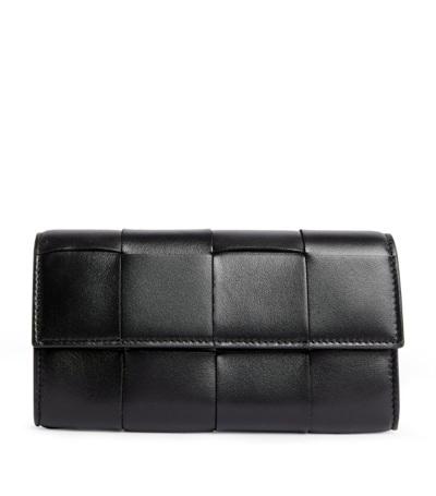 Bottega Veneta Leather Intreccio Flap Wallet In Gold